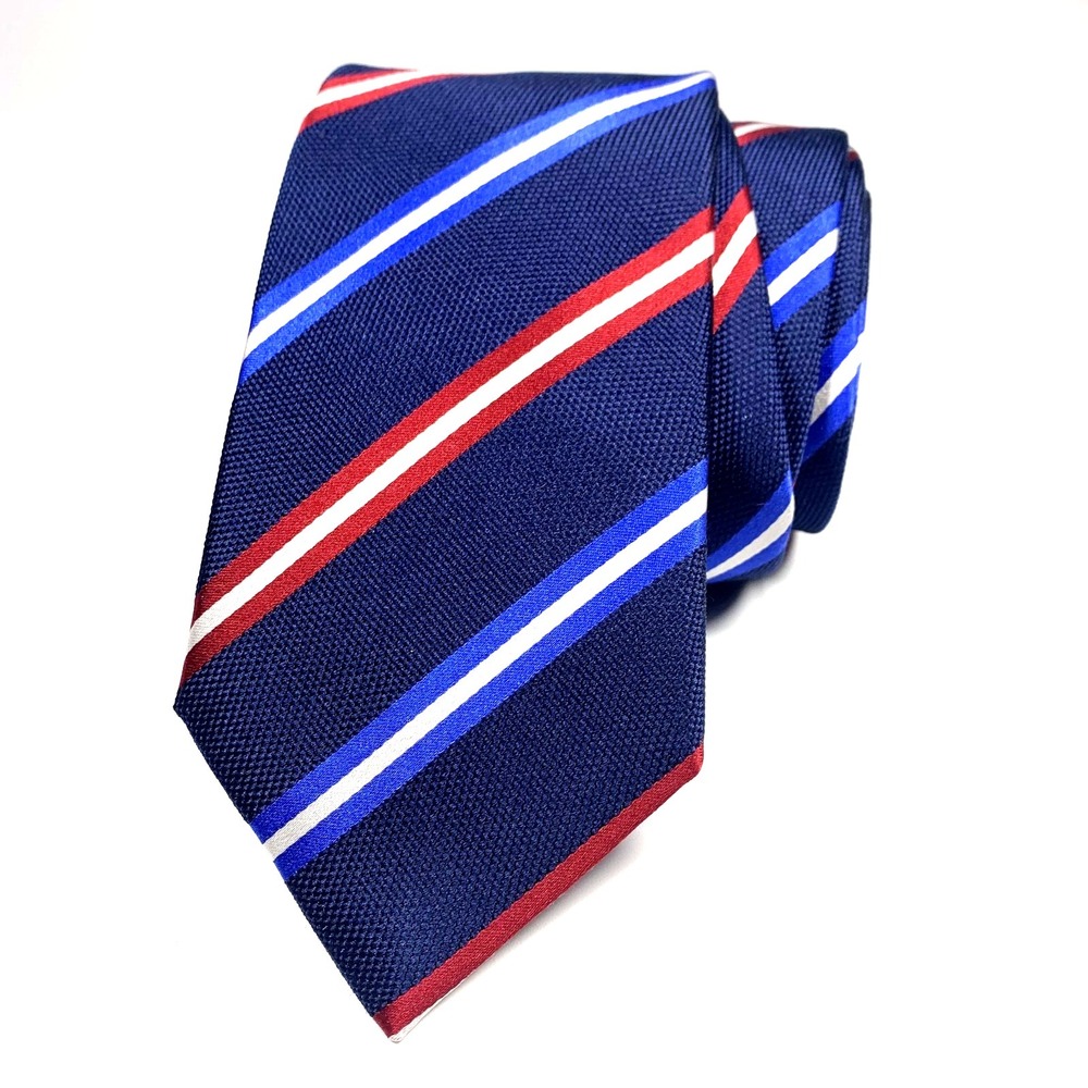 Charles Tyrwhitt of London Mens Tie Navy & Red-White-Blue Stripes 100% Silk Repp
